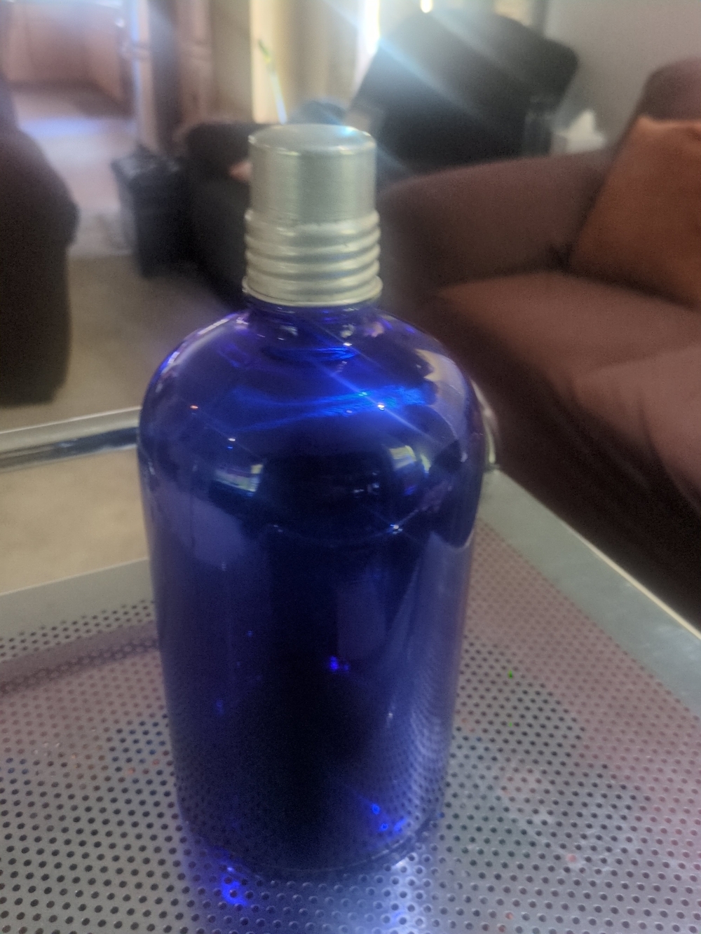 Vintage Deep Blue Glass Bottle with Silver Cap
